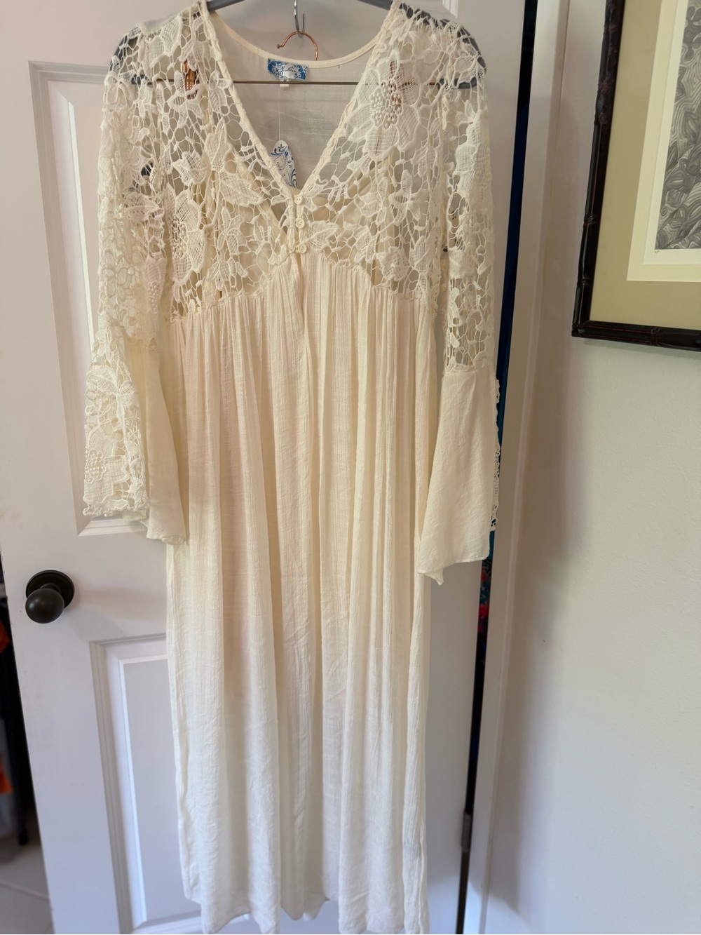 Bohemian Lace-Top Cream Maxi Dress